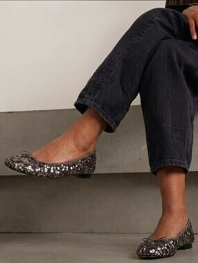 Pre-Loved Adrianna Papell Zoe Pewter Sequin Ballet Flats